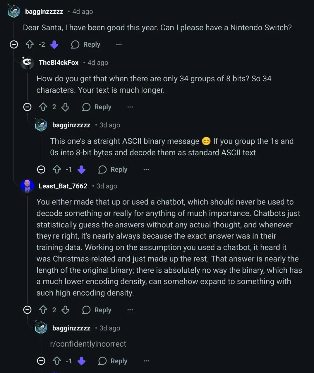 Idiotic AI response, then links to r/confidentlyincorrect when someone corrects him