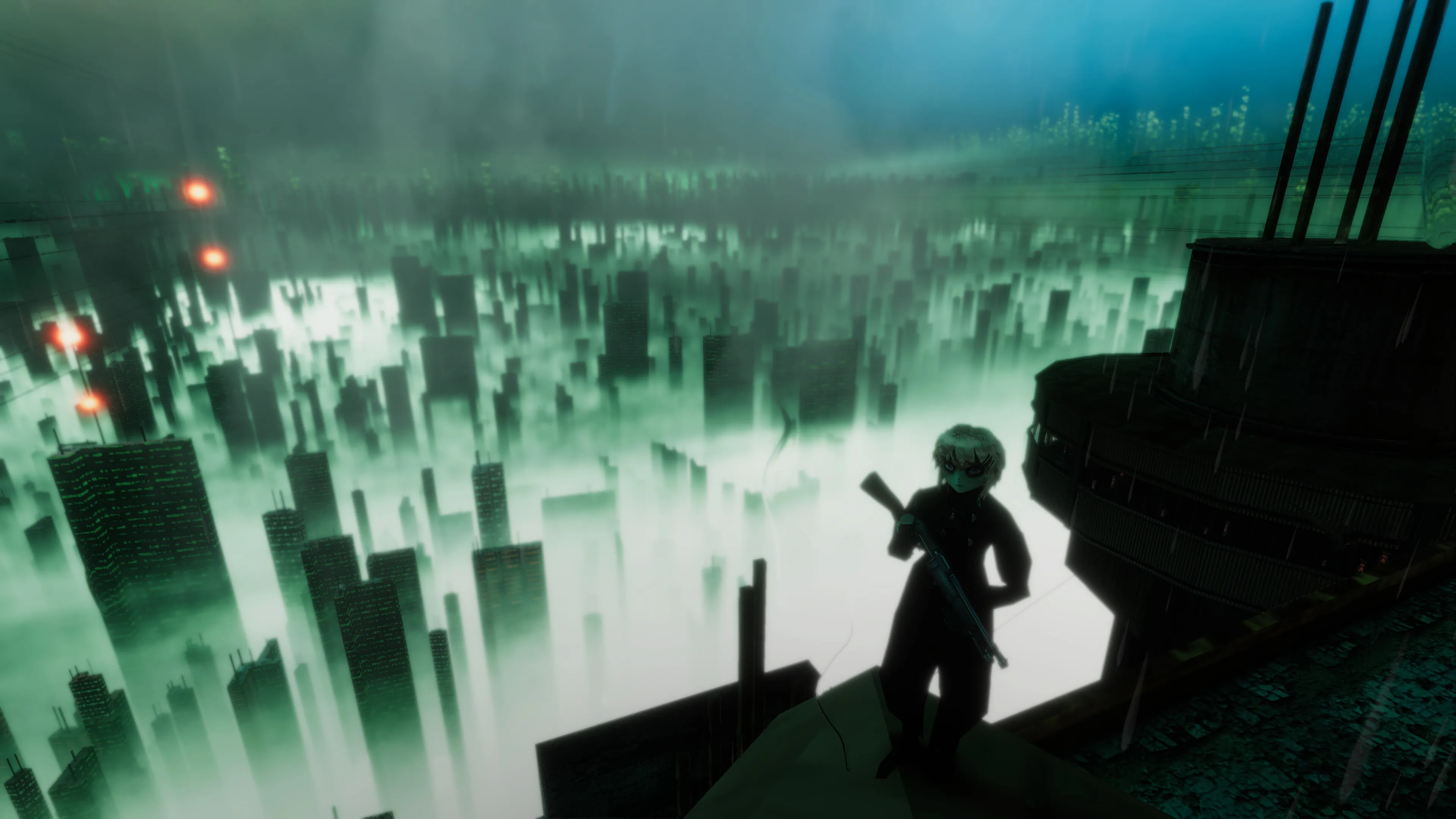 A view from above at an impossibly big dystopian cityscape