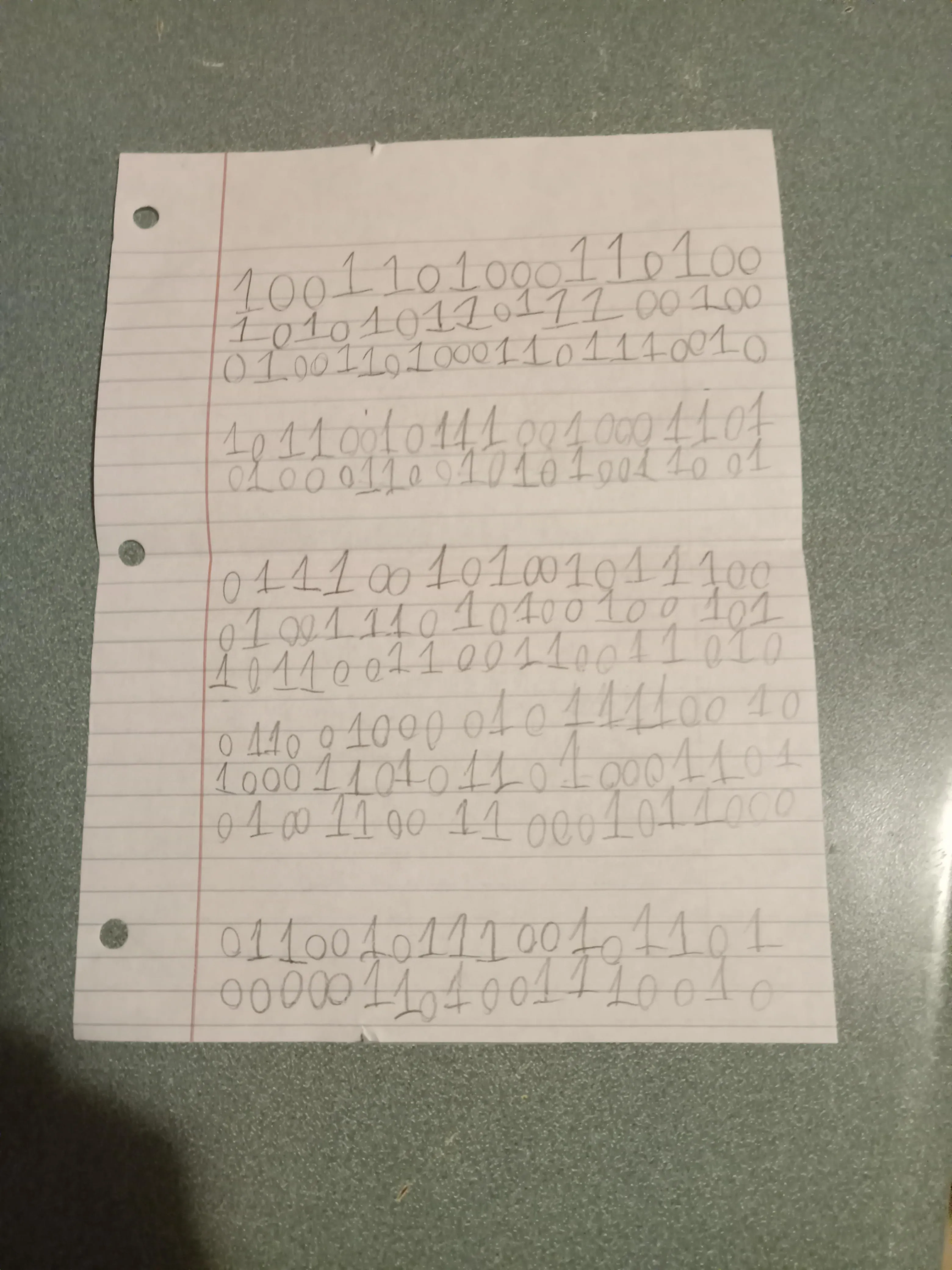 A bunch of zeroes and ones on a piece of paper