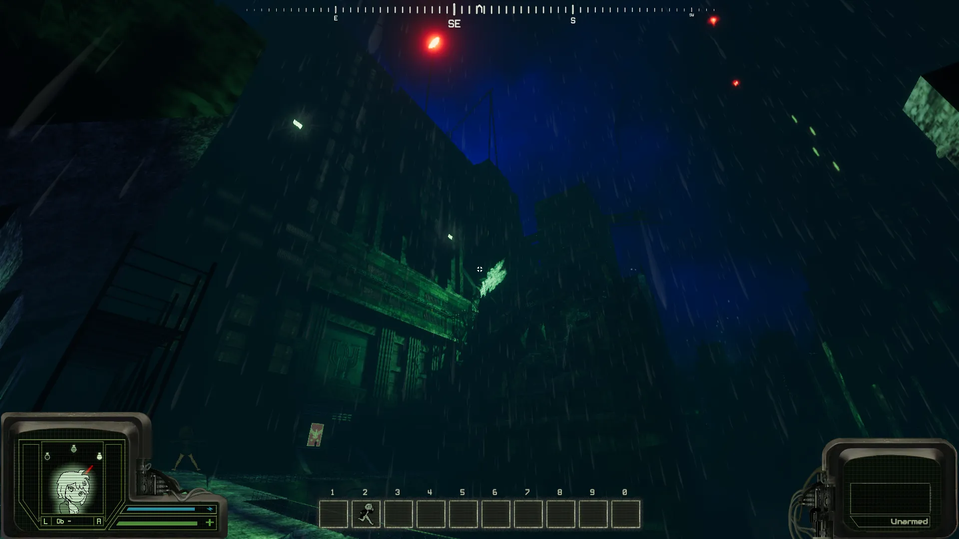 How the hell do I describe it? Some huge architecture with red lights on some high poles