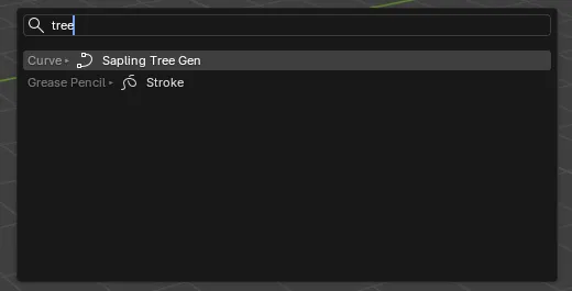 Blender menu showing Sapling Tree Gen